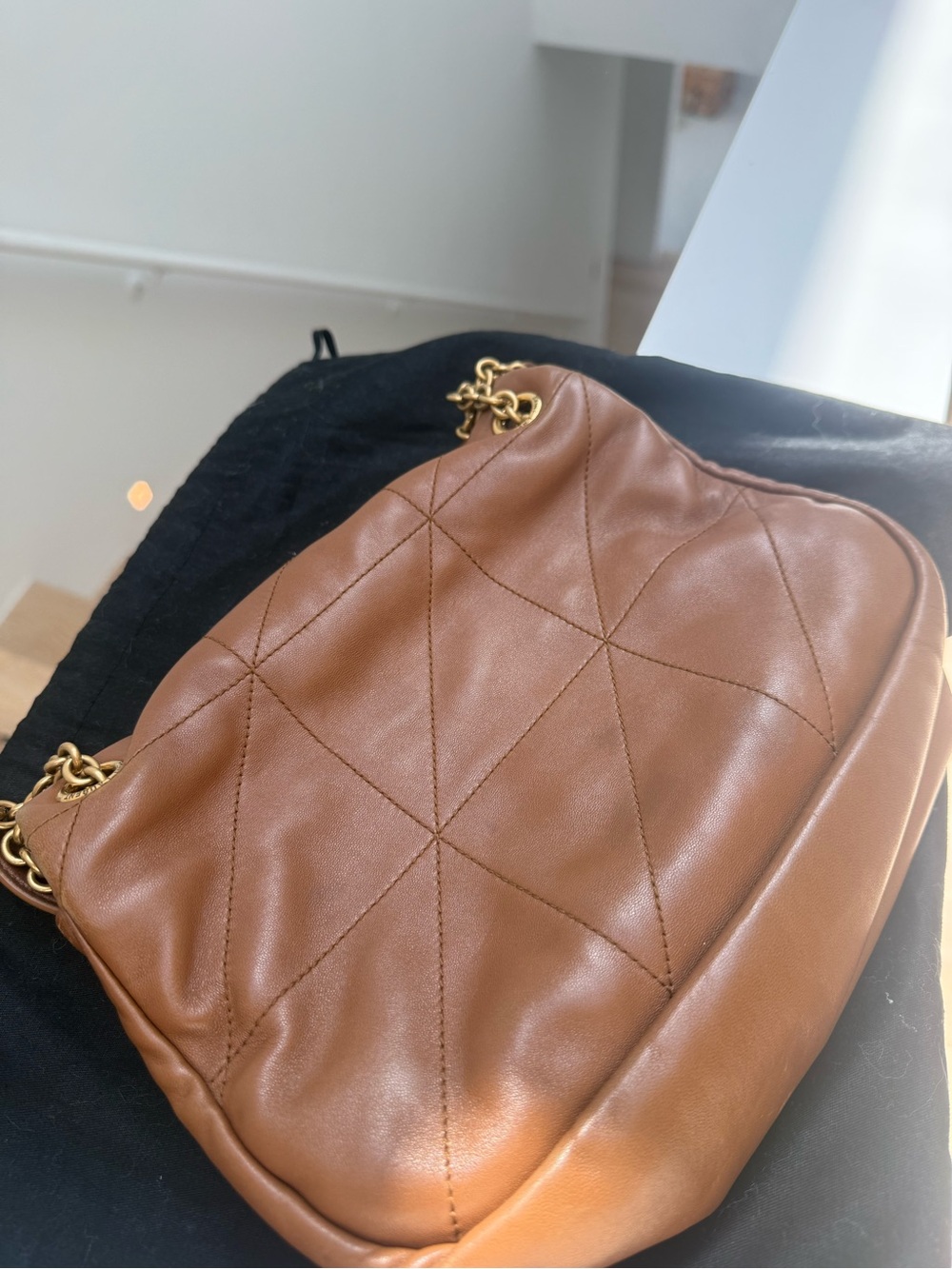 Saint Laurent Cognac Quilted Leather Flap Crossbody with Gold YSL - Picture 9 of 9